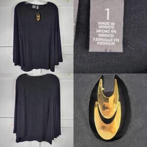 Chico's Travelers Tunic Women's Size 1 Small Black Slinky Knit Top Shirt LS